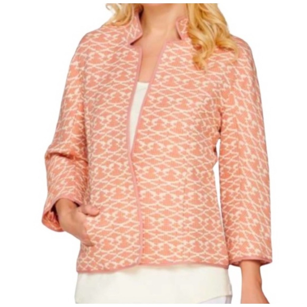 C. Wonder Women's Tweet Jacket Sz 16 Coral‎ Cream Textured Open Front Blazer